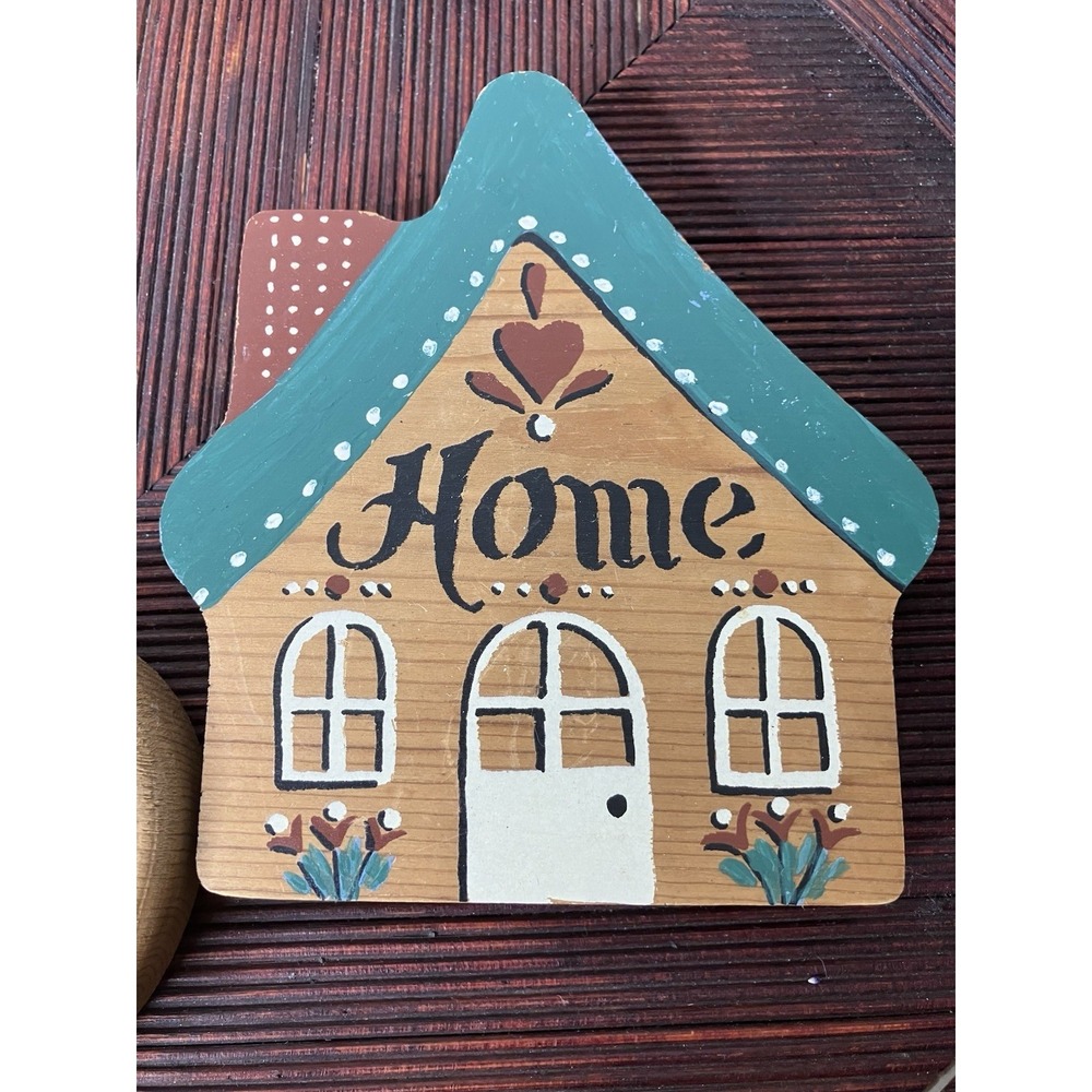 Vintage Home Interior Wooden Green Home Sweet Home House Heart Wall Decor 3 Pcs - Picture 6 of 7